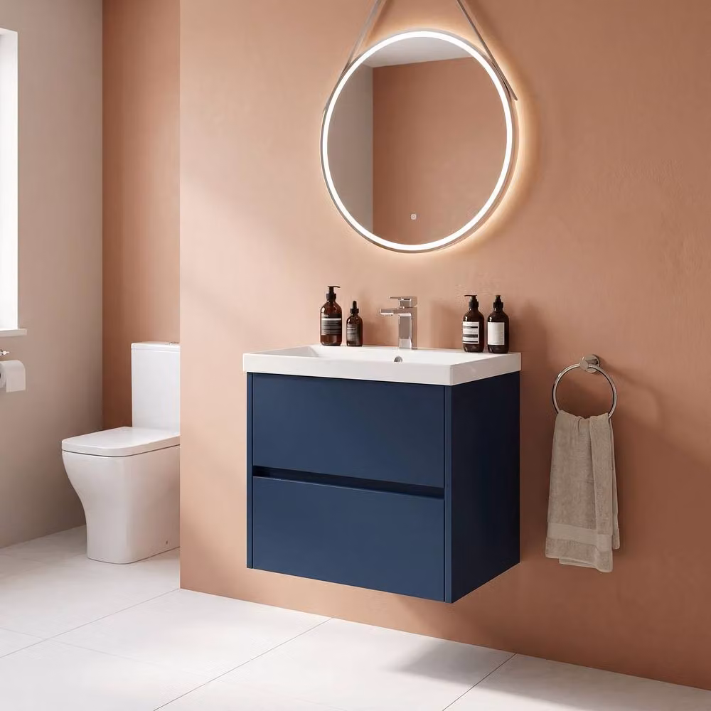 Balterley Chartley Contemporary 2 Drawer Wall Hung Vanity Basin Unit, Blue, Width: 60 cm – 2