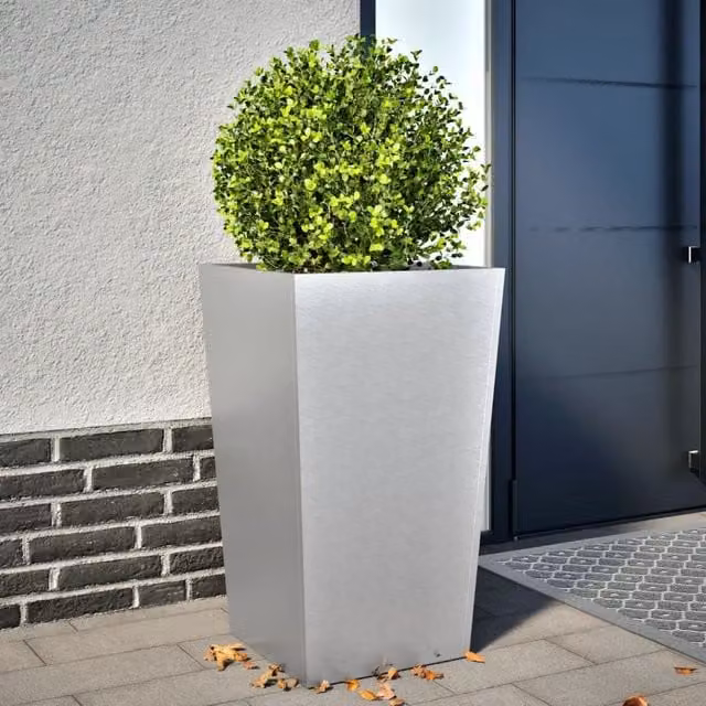 Berkfield Home Galvanised Steel Garden Planter Tub in Grey, W/D/H: 45 x 45 x 75 cm