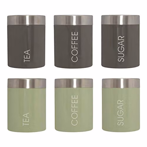 Premier Housewares Liberty Enamel Tea, Coffee and Sugar Canister Set of 3 in Grey and Silver – 3