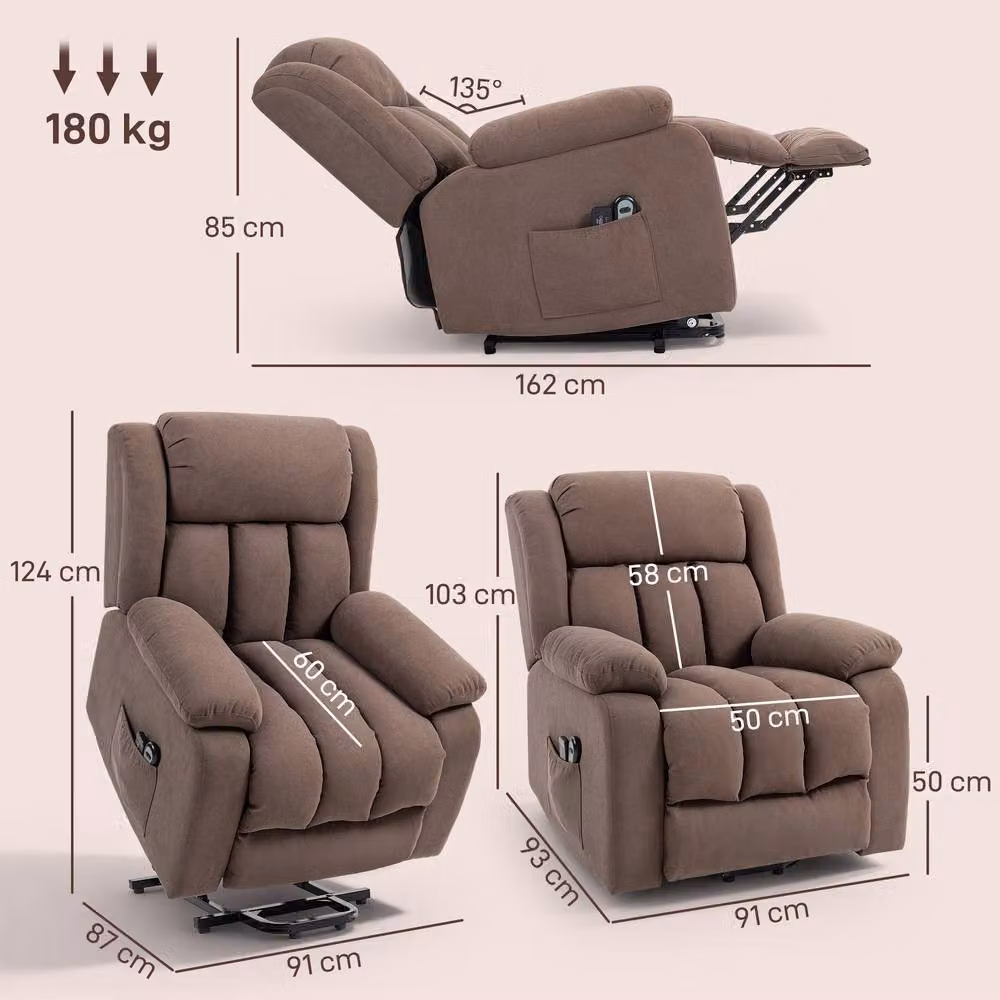 STILVORA Brown Fabric Powered Lift Assist Recliner Chair with Armrests – 3