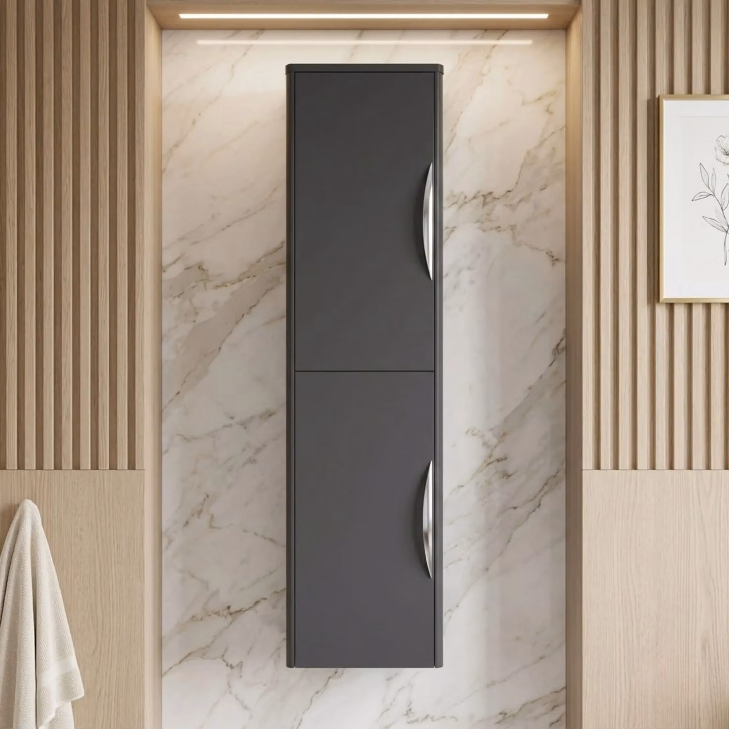 Balterley Wall Hung Tall Bathroom Storage Unit, Dark Grey, H 139.9 x W 35.6 x D 25.3 cm – 3