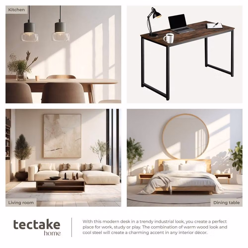 tectake Flint Modern Writing and Study Desk in Brown and Black, W/D/H: 120 x 60 x 75 cm – 5