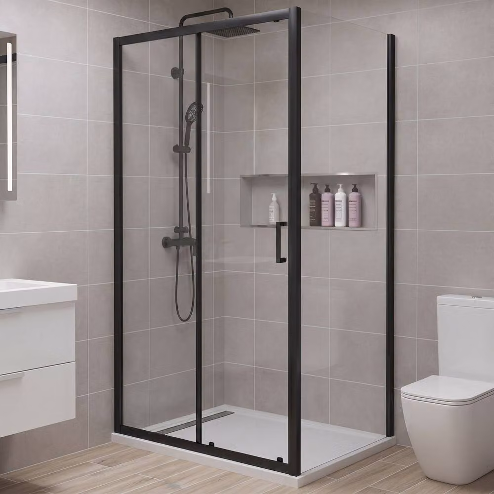Balterley 6mm Toughened Safety Glass Sliding Shower Door, Black, W: 100 cm, H: 190 cm – 2