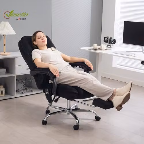 Vinsetto Ergonomic Massage Office Chair with Heat and Footrest in Black – 2