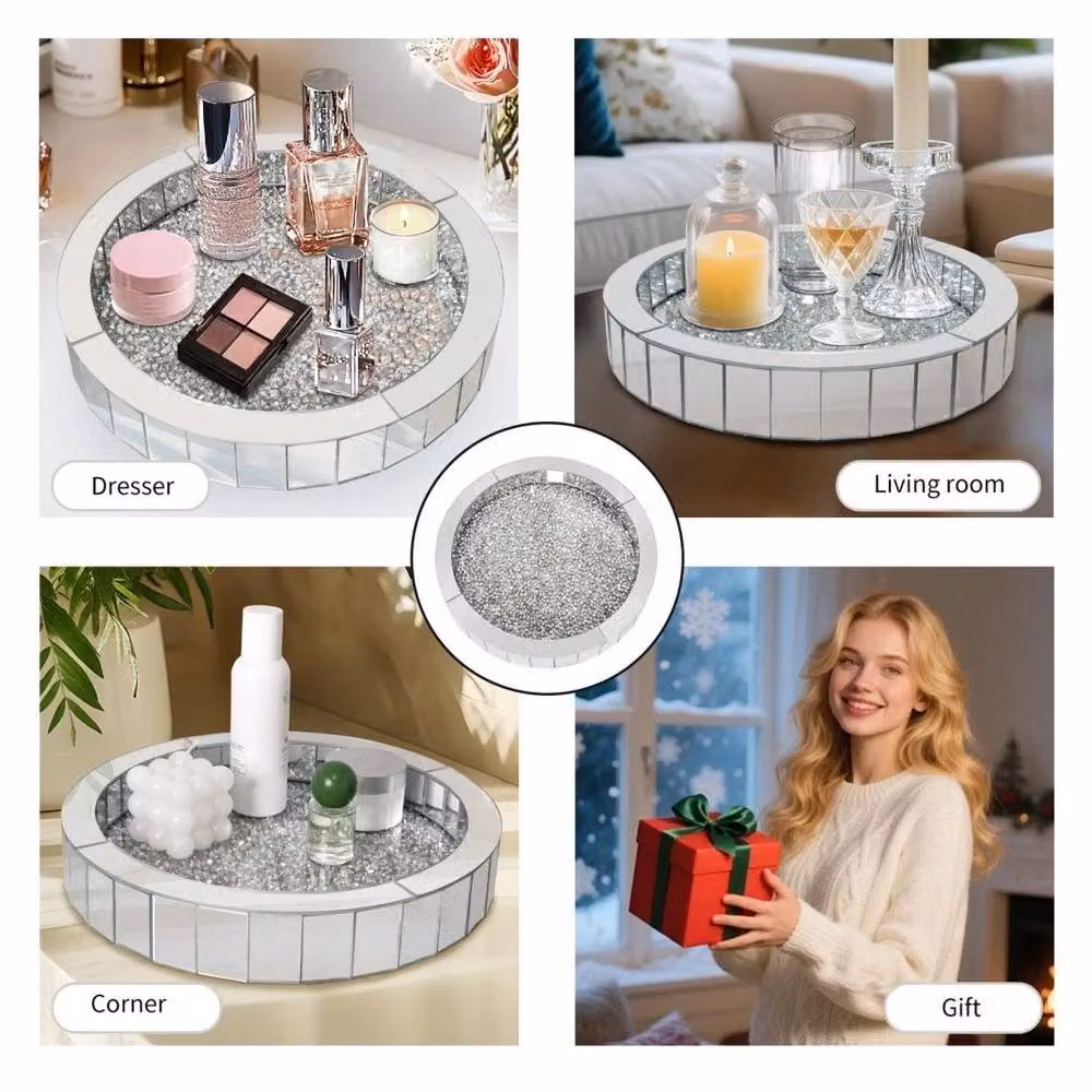 Hinsinc Silver Round Decorative Serving Tray for Coffee Tables and Vanities – 4