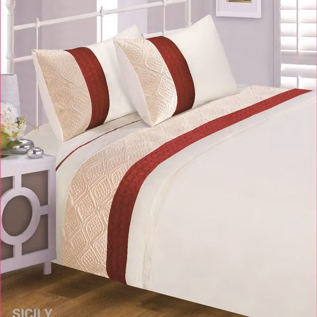 Intimates Quilted Sicily Duvet Cover and Pillowcase Set in Red Polycotton