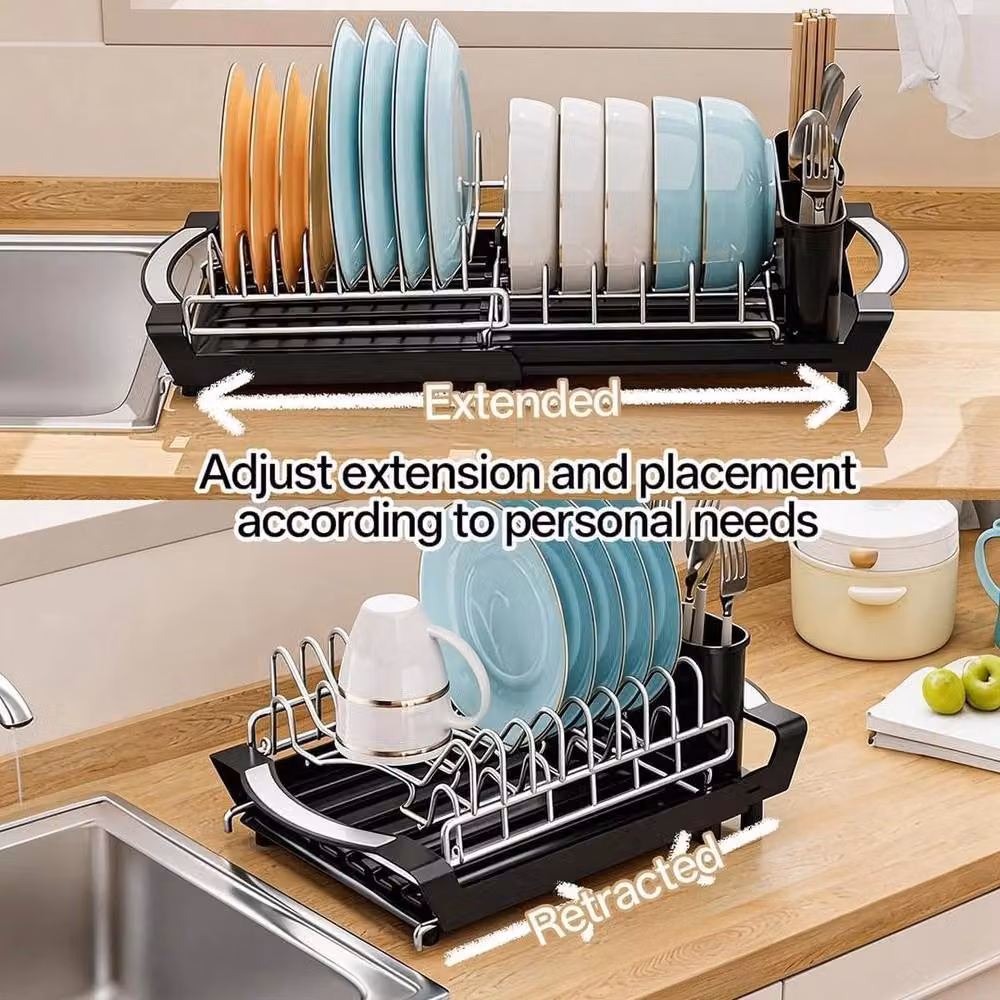 FLAVORA Expandable Anti-Rust Dishware Drying Rack in Black Coated Steel – 6