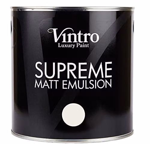 Vintro Luxury Matt Emulsion Paint in Pearl White with a Hint of Grey, 2.5L – 3
