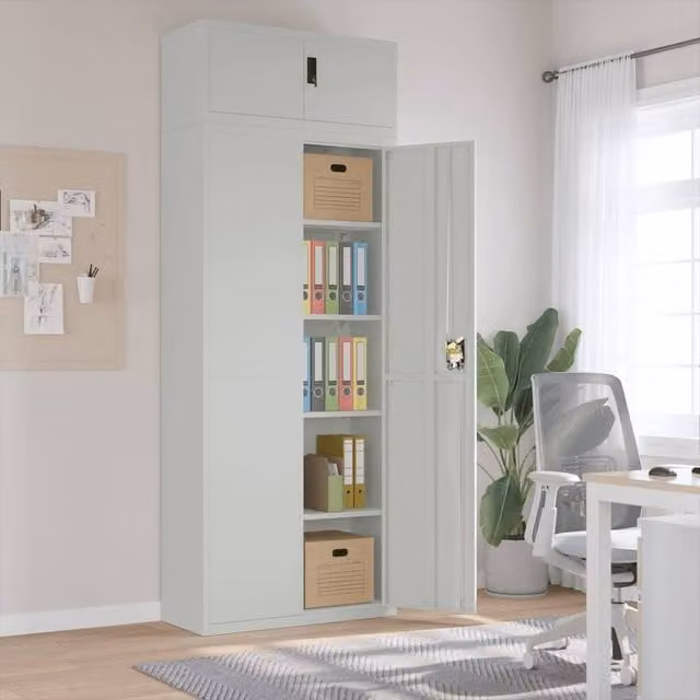 Berkfield Home Steel File Cabinet in Light Grey, W/D/H: 90 x 40 x 240 cm