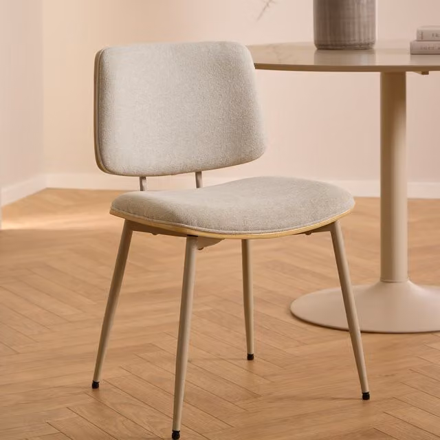 Furniture To Go Owen Pair of Scandinavian Dining Chairs in Beige Fabric with Oak and Metal Legs