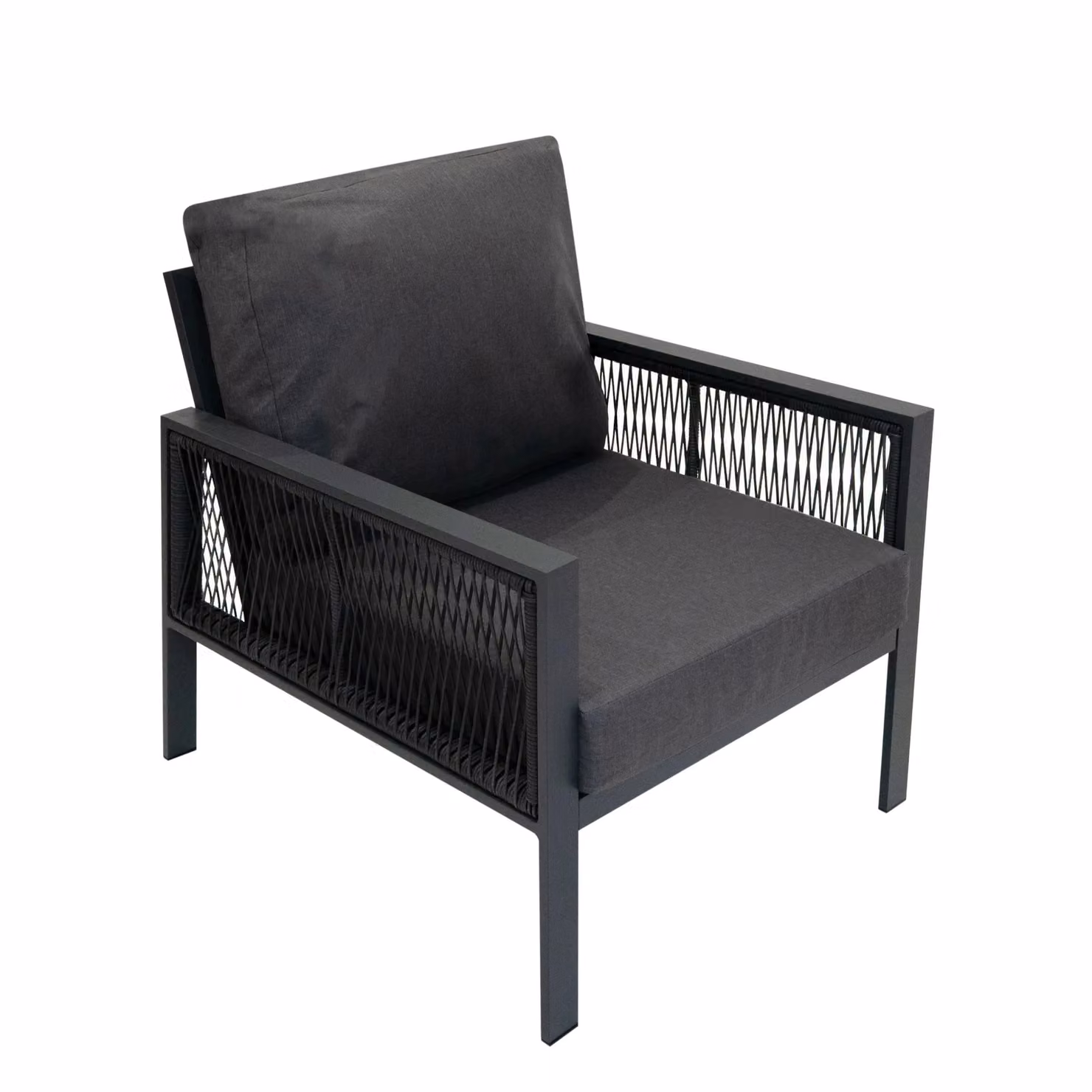Monstershop 4 Piece Aluminium Sofa Set with Black Rattan Storage Box in Anthracite Grey – 5