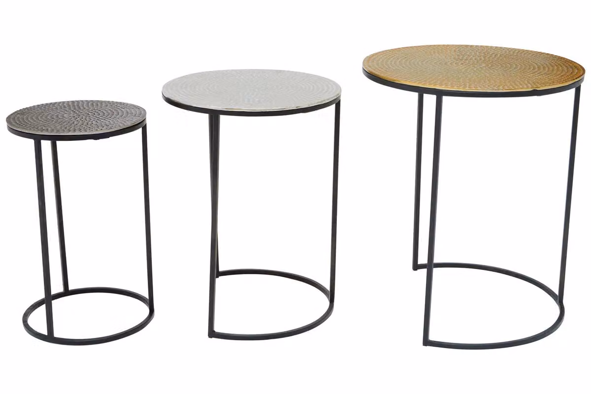 Fifty Five South Orsina Set of Three Modern Round Metal Nesting Tables in Black, Gold and Silver – 2