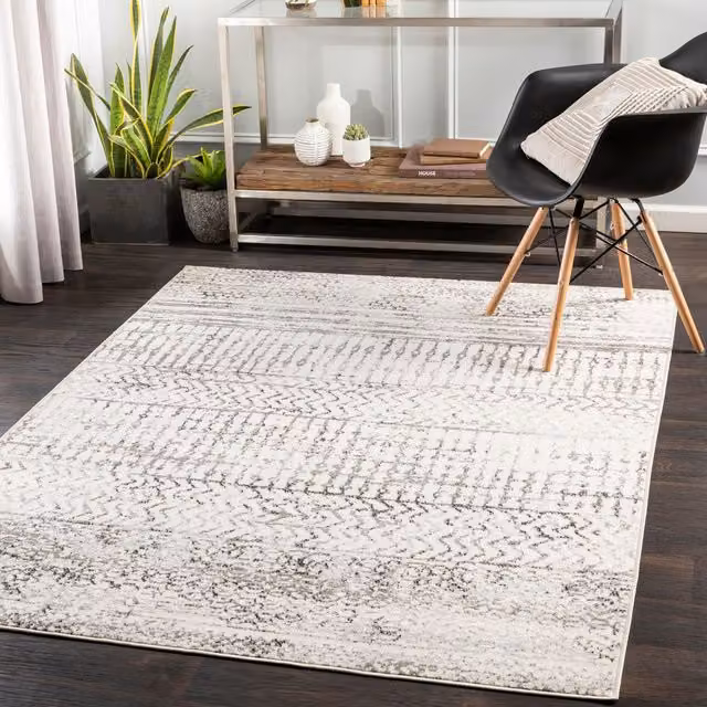 Livabliss Pisa Abstract Modern Machine Woven Rug in Black, Grey and White, W/D/H: 150 x 210 cm