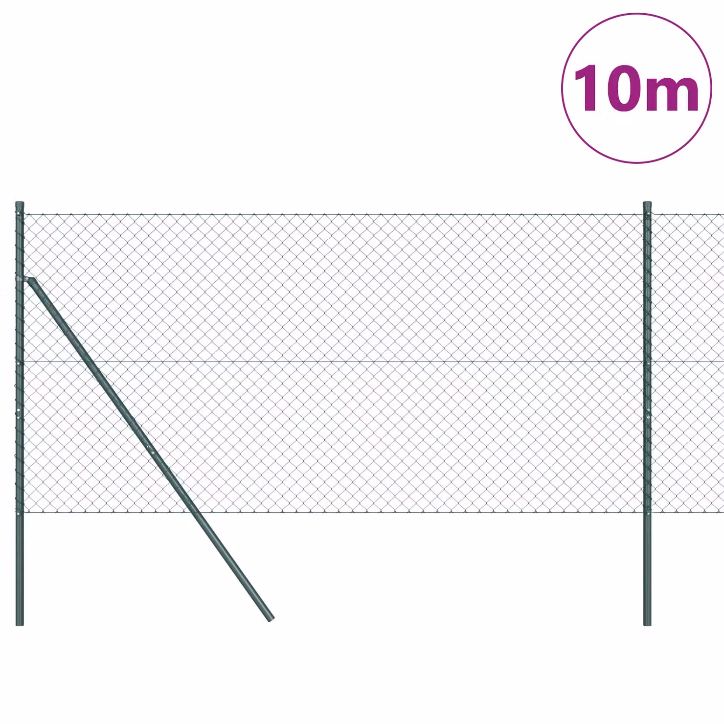 Berkfield Home Green Galvanised Steel Chain Link Fence with 7 Posts, W: 10 m, H: 1.4 m – 2