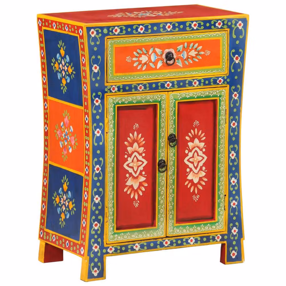 Berkfield Home Hand Painted Floral Mango Wood Sideboard, Multicolour, W: 54 cm, D: 30 cm, H: 74 cm – 2