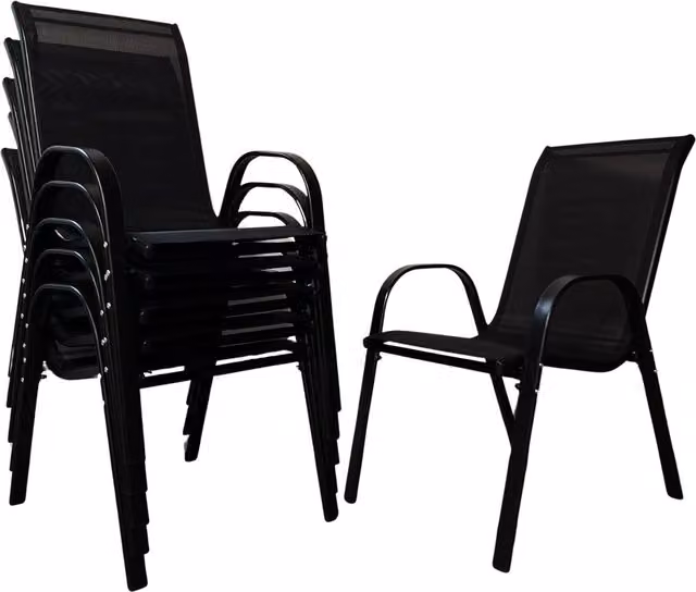 Samuel Alexander Modern Black Glossy Metal Garden Patio Chairs, Set of 6