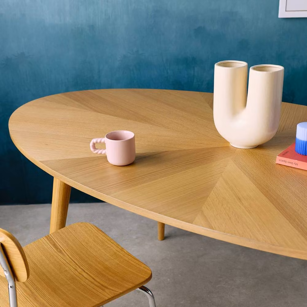 sweeek Oval Dining Table in Brown, Rubberwood and Oak Veneer, Seats 6 Adults – 3