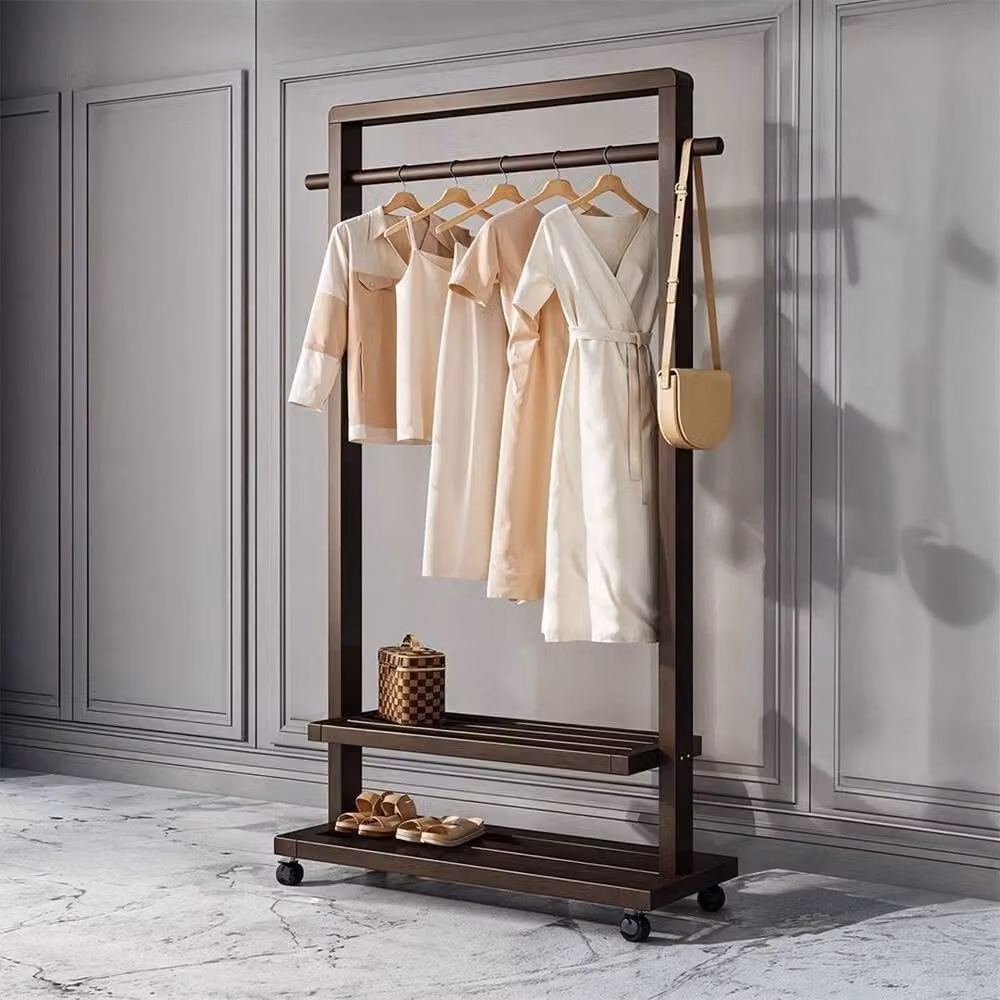 Kelvenix Brown Bamboo and Wood Vertical Clothes Rail Rack for Bedroom or Hallway – 4