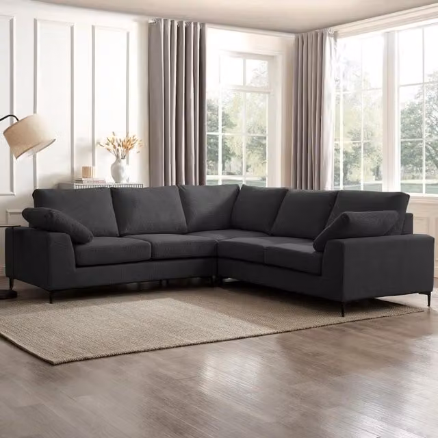 Nora L-Shape Corner Sofa in Charcoal Linen, Width: 266 cm