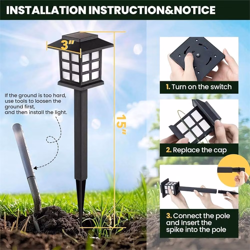 Kelvenix 12-Piece Solar LED Garden Pathway Lights, Black and White Outdoor Stake Lighting with Dusk Sensor and IP65 Waterproof Rating – 2