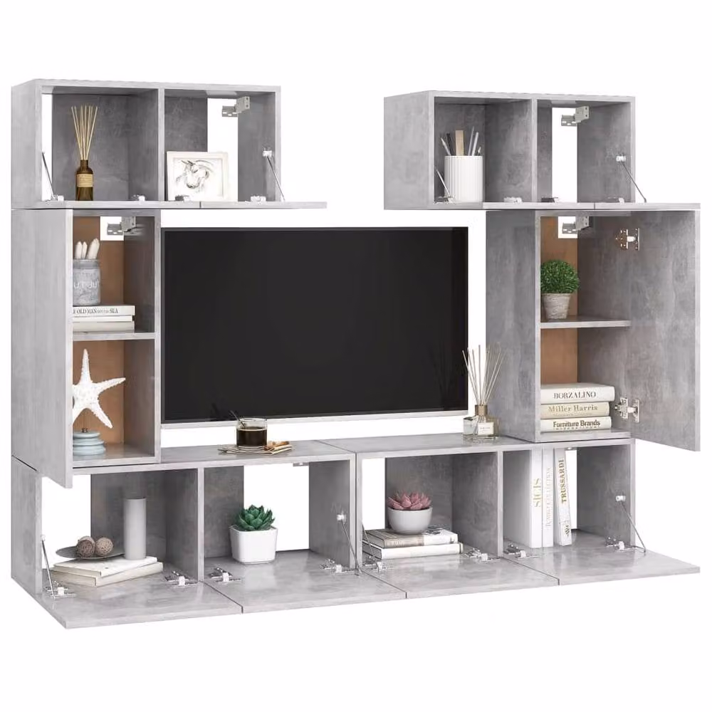 Berkfield Home 6 Piece Modern Wall Mounted TV Cabinet Set in Matt Concrete Grey – 3