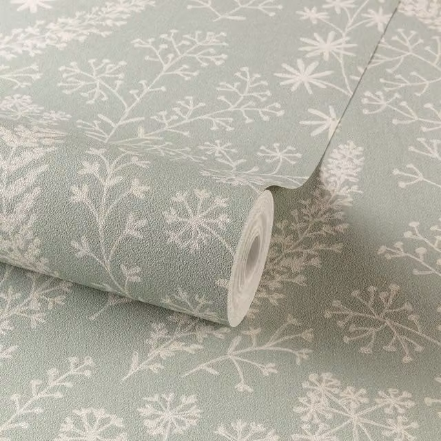Grandeco Astrid Embroidery Stitch Foliage Trail Wallpaper in Green