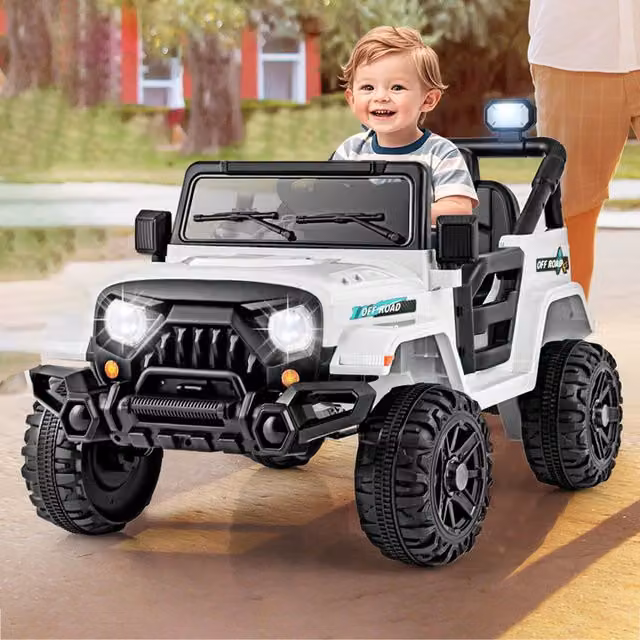Costway White Electric Ride On Kids Truck Toy Vehicle with Light and Sound and Rechargeable Battery