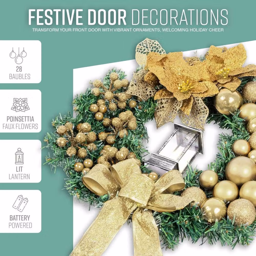 Globrite Yellow Christmas Wreath with Bows, Baubles and Lantern, Diameter: 40 cm – 3