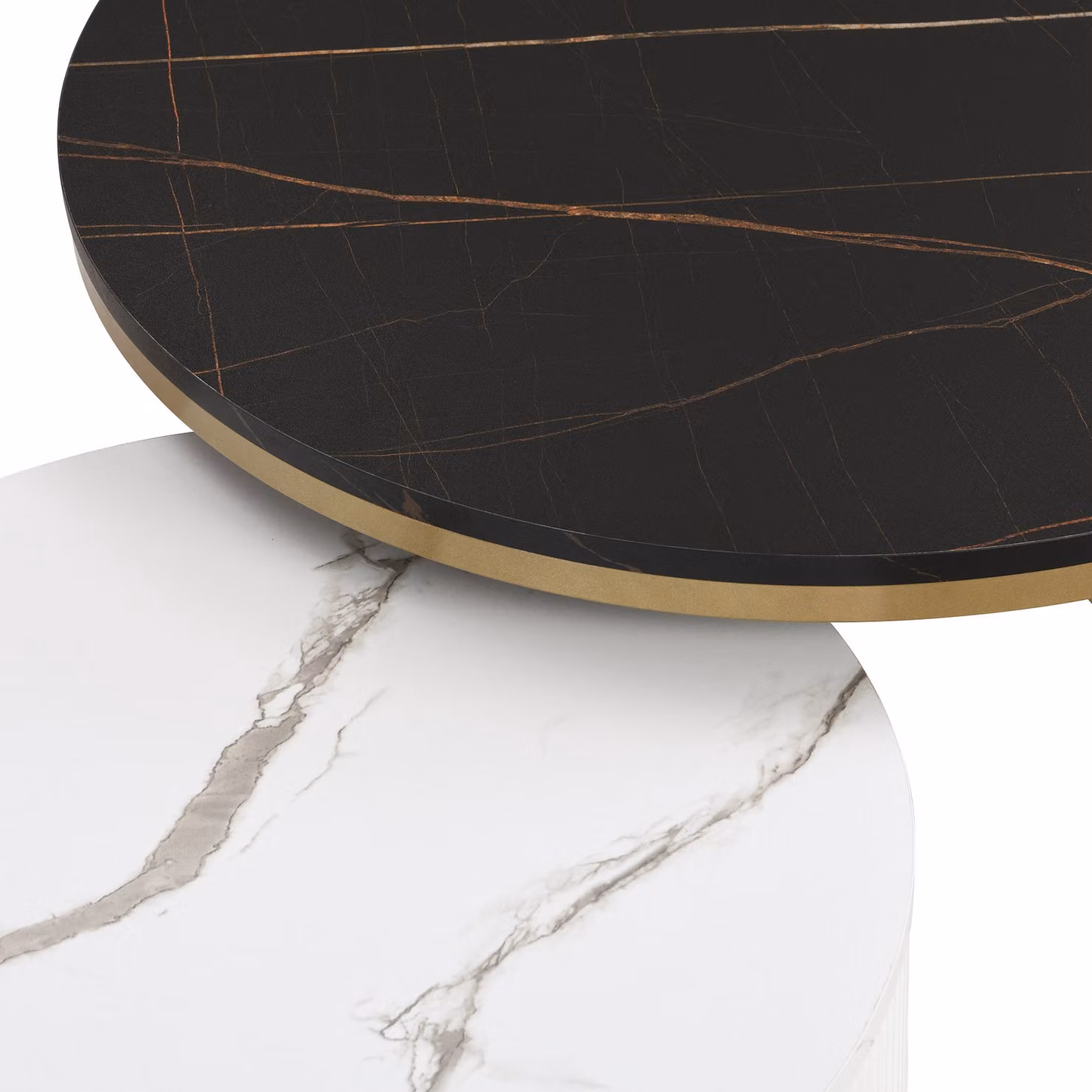 Aosom.UK Elegant Nesting Coffee Table Set with Marble Look and Gold Decor in Black, W/D/H: 70 x 70 x 45 cm and 50 x 50 x 40 cm – 4
