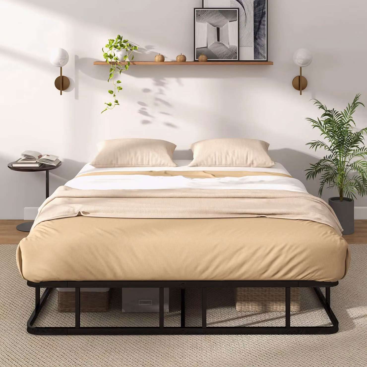 Gymax King Size Metal Platform Bed Frame and Mattress Foundation in Black, W/D/H: 180 x 200 cm – 7