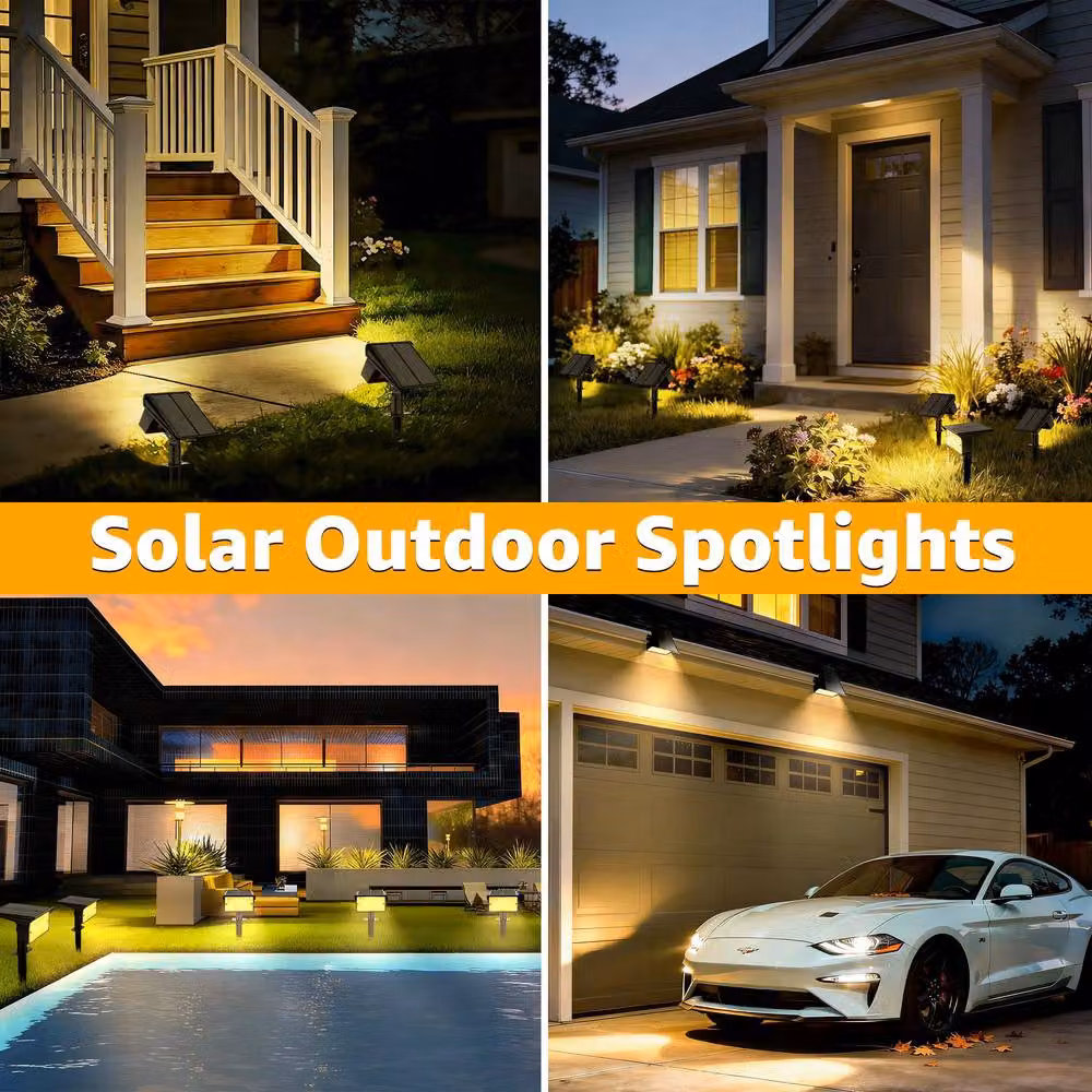 Ollny Solar Garden Stake Lights, 2 Pack, Warm White 3000K, IP65 Waterproof, Adjustable, Black – 8