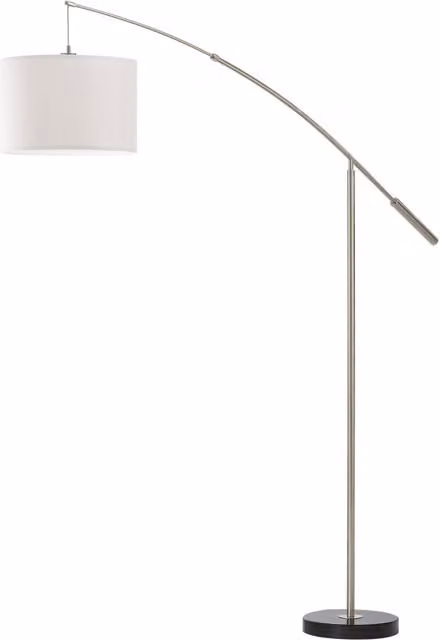 Loops Floor Lamp with White Fabric Shade and Satin Nickel Finish, E27 1x60W