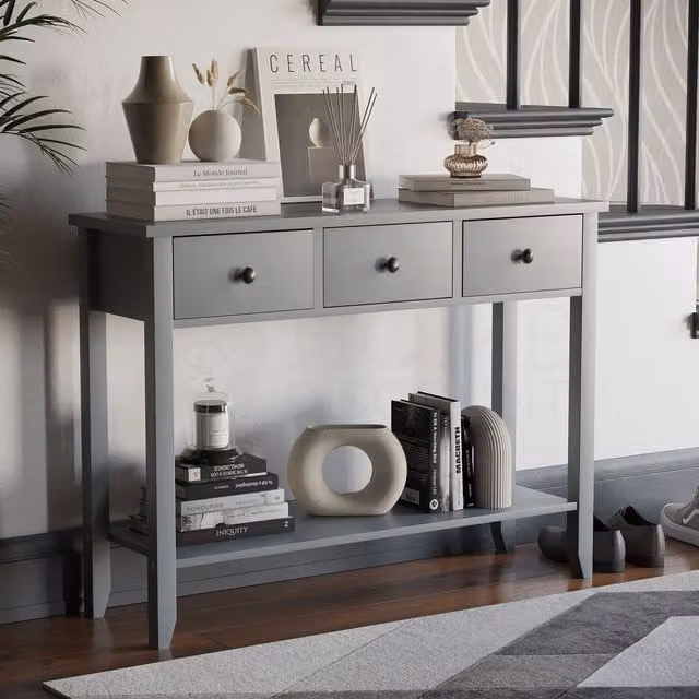 Vida Designs Windsor 3 Drawer Console Table in Grey