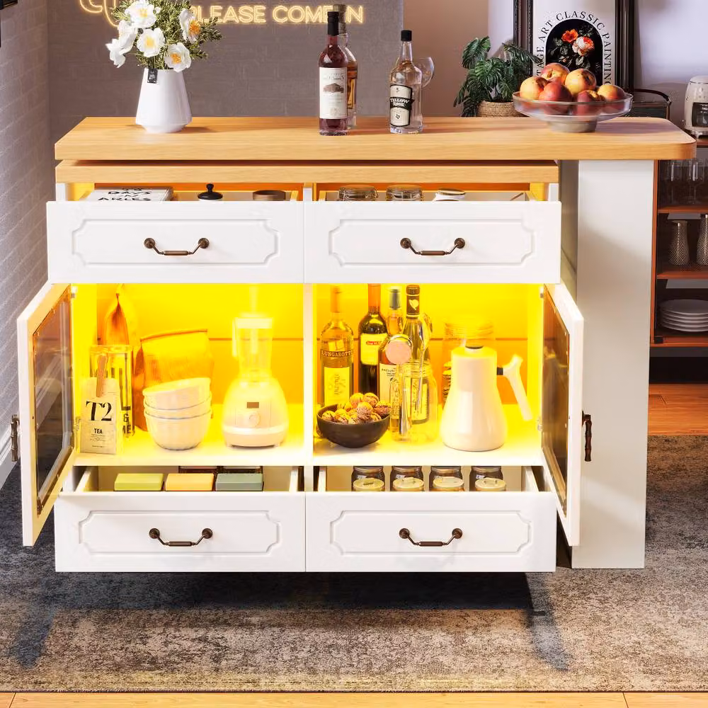 Matteo White Rotating Kitchen Island Bar Table with Smart LED and Storage – 4