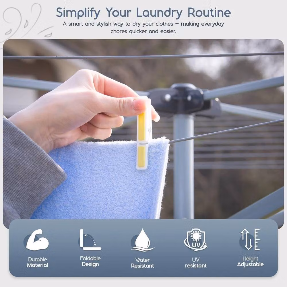 NESTLUNE Heavy Duty 4 Arm Rotary Clothes Airer in Silver, W/D/H: 100 x 100 x 100 cm – 5