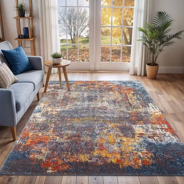 Livabliss Ankara Abstract Blue and Beige Modern Marble Rug, W: 140 cm, L: 200 cm – 1