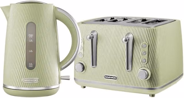 Daewoo Cascade 1.7L Fast-Boil Kettle and 4-Slice Toaster Set in Green