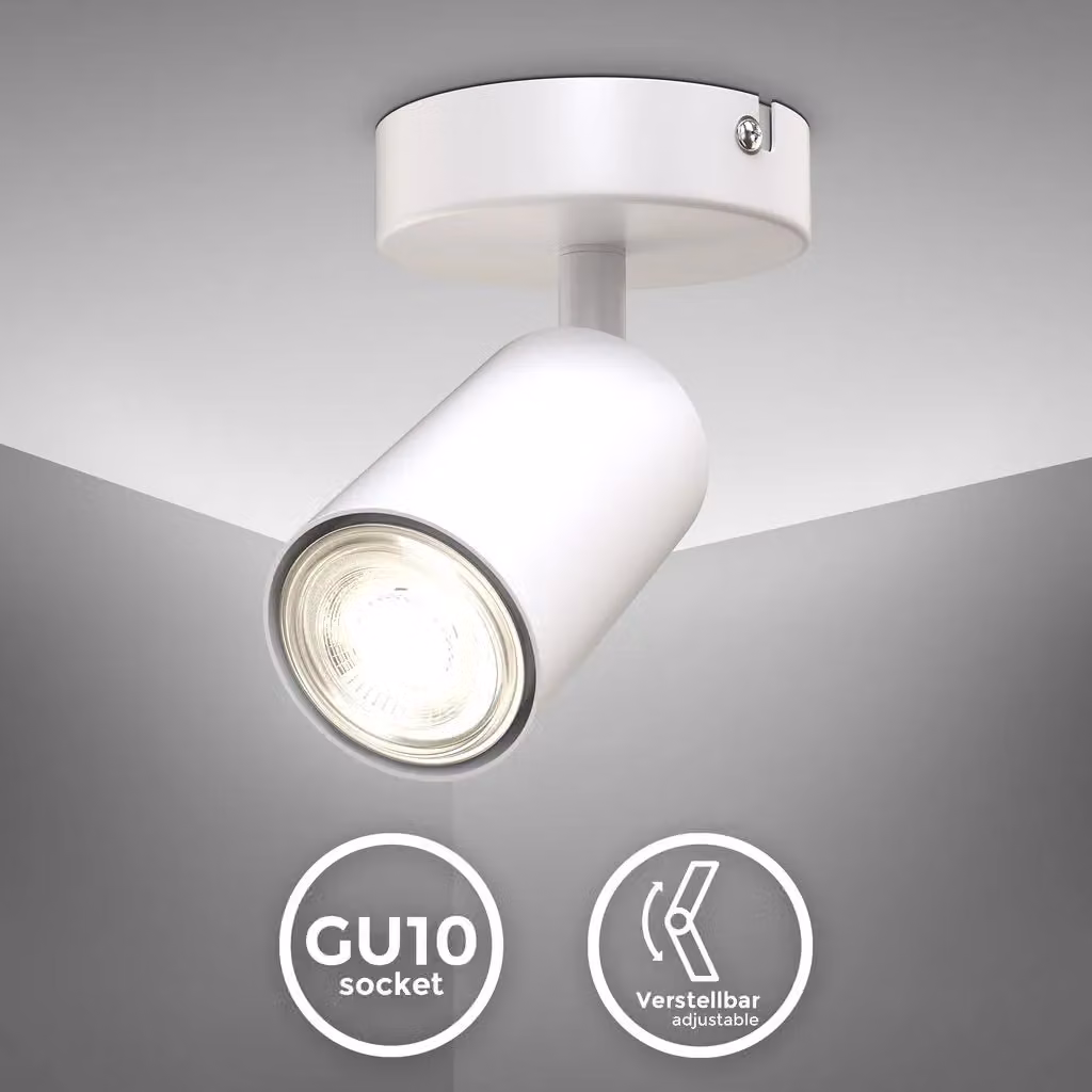 B.K.Licht Adjustable Metal Spotlight in Matt White for Ceiling or Wall Mounting, GU10 Socket – 2