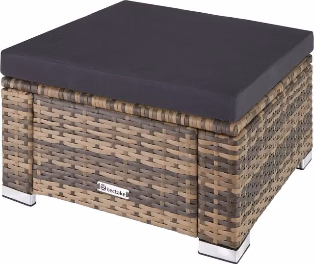 tectake Rectangular Polyrattan Garden Ottoman with Cushions in Beige and Brown, W/D/H: 53.0 x 31.0 x 31.0 cm – 1
