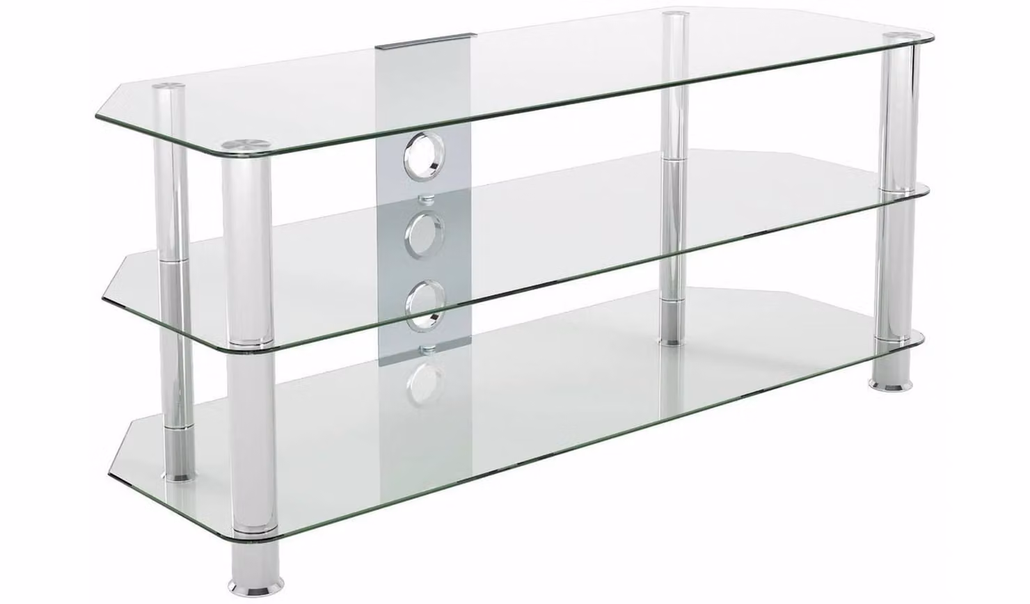 AVF Silver Clear Glass TV Stand for up to 55 Inch Screens, W: 114.0 cm, D: 42.0 cm, H: 50.0 cm