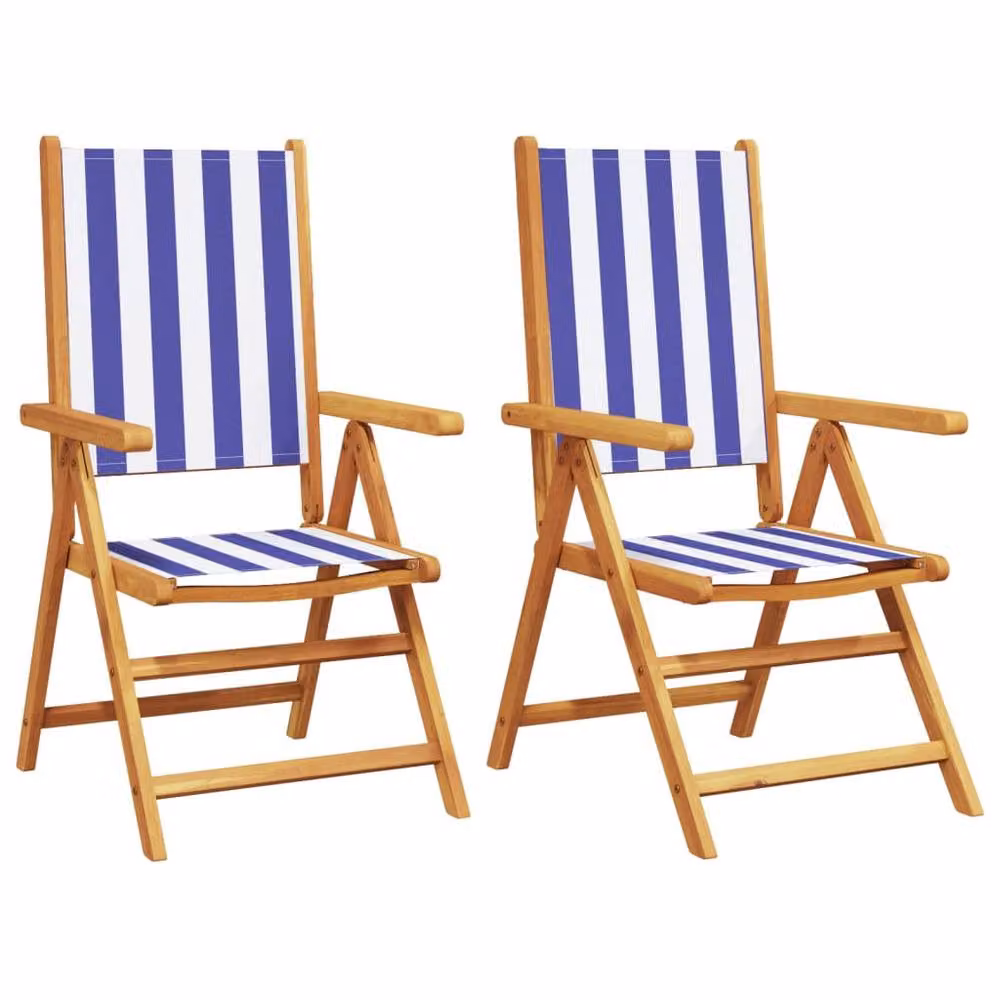 Berkfield Home Maritime Garden Chairs, Set of 2, Blue and White, Oiled Acacia Wood – 2