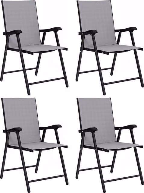 Outsunny Set of 4 Folding Garden Dining Chairs with High Back, Armrests and Textilene Seats in Light Grey