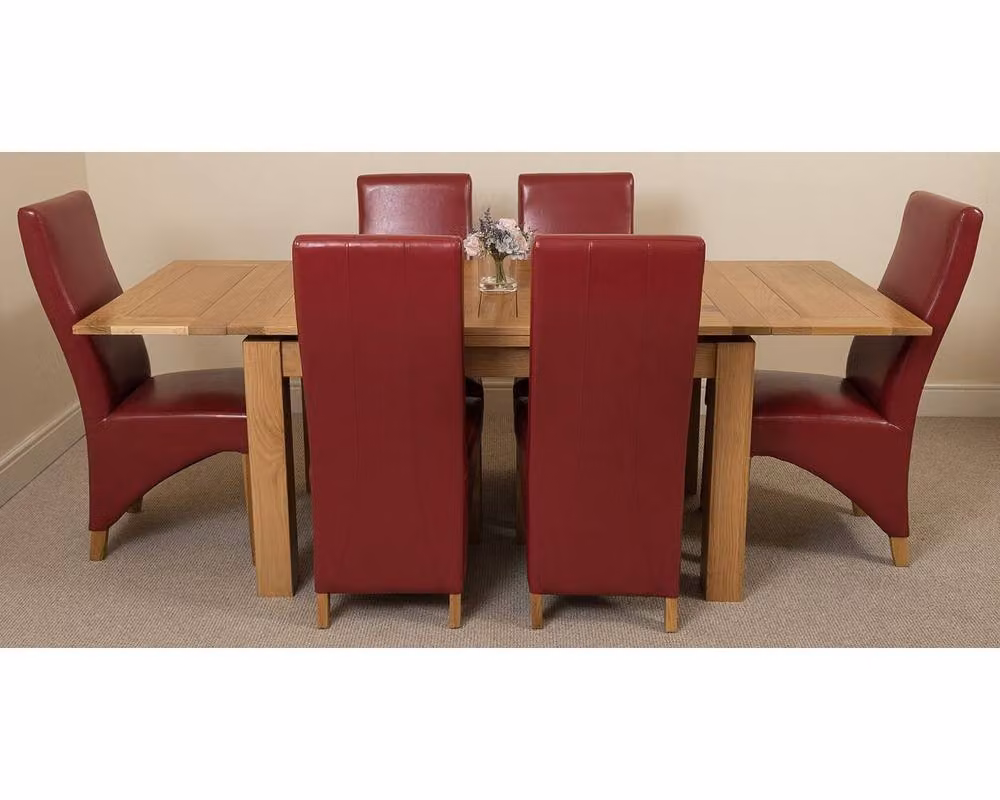 Thats Furniture Richmond Oak Extending Dining Table and 6 Red Lola Leather Chairs – 2