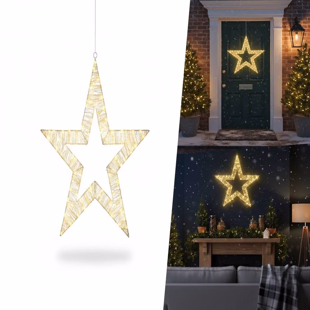 Pegdev Outdoor Christmas LED Metal Star with 100 Micro Lights, Silver Frame, Height: 54.5 cm – 3