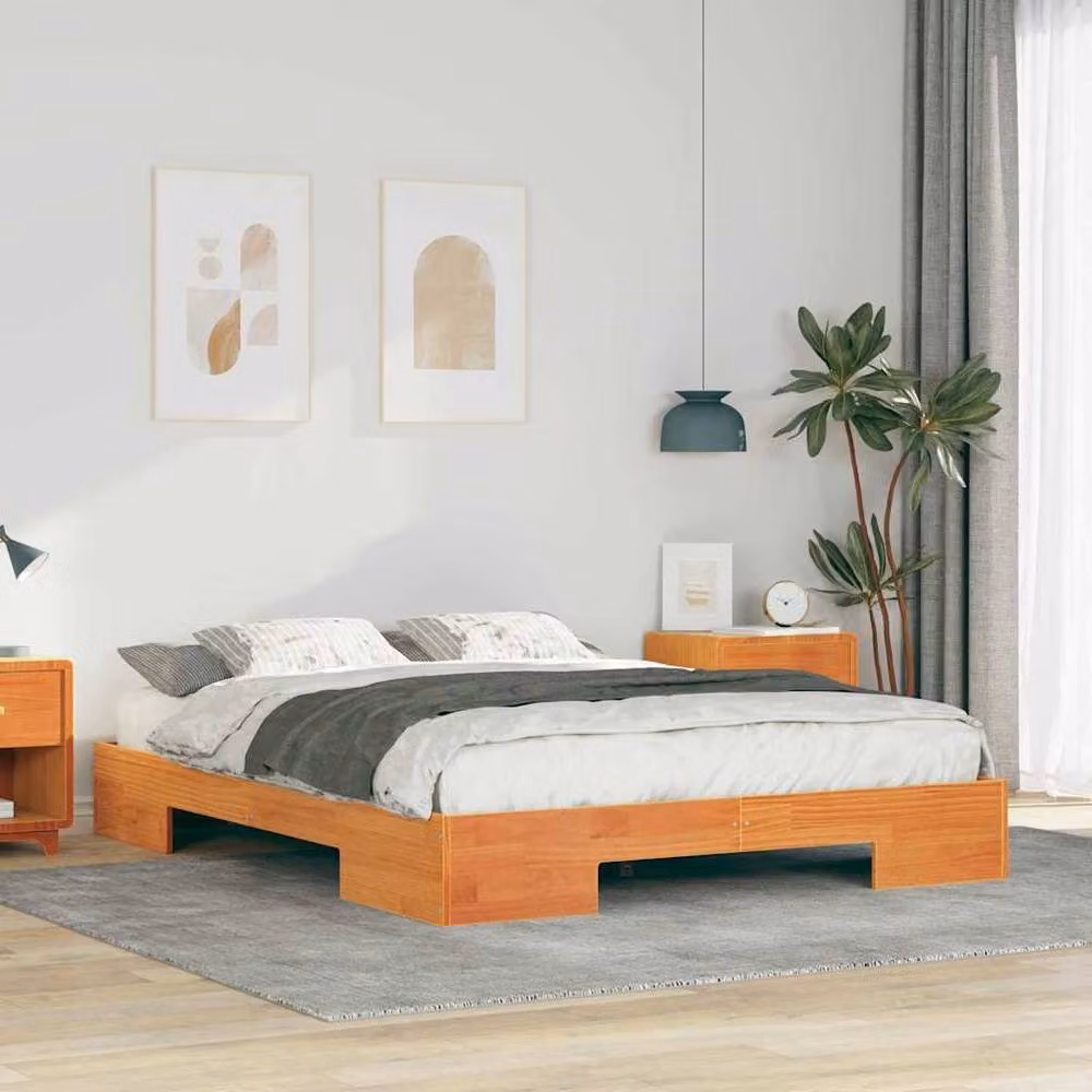 Berkfield Home Floor Bed Frame with Storage in Brown Solid Pine Wood W/D/H: 150 x 200 cm – 2