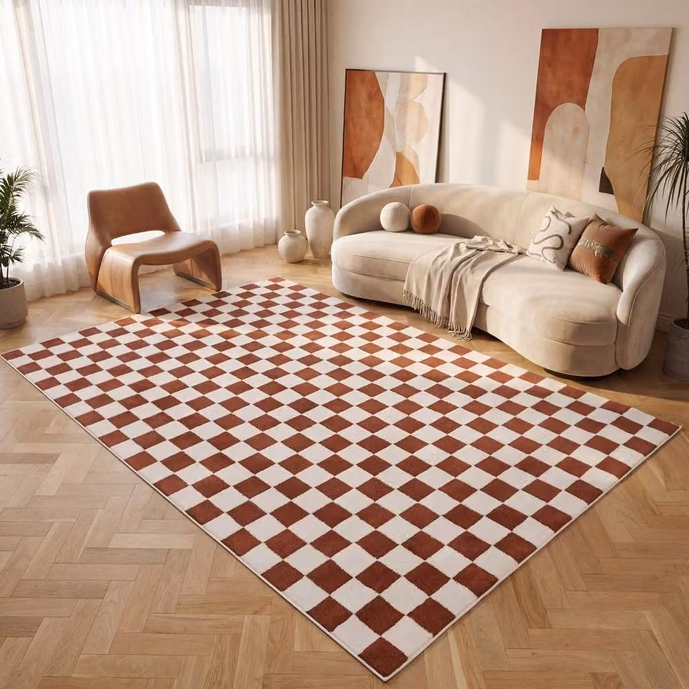 THE RUGS Loft Checkered Soft Pile Area Rug, Terracotta, W: 80 cm x L: 150 cm – 3
