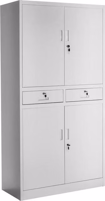 tectake Cosmo Metal Filing Cabinet with Hinged Doors and Lock in Grey and Black