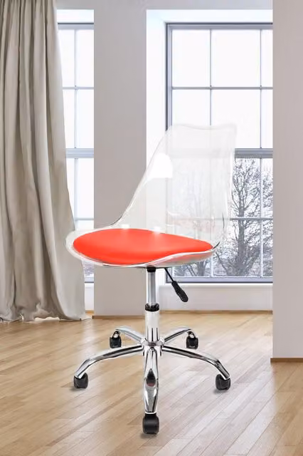 Fusion Living Soho Red Transparent Plastic Dining Chair with Swivel Base – 1