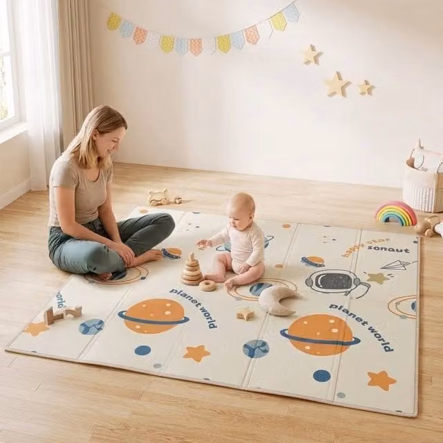 STILVORA Reversible Abstract Baby Play Mat, Multicolour, W: 170 cm, D: 190 cm