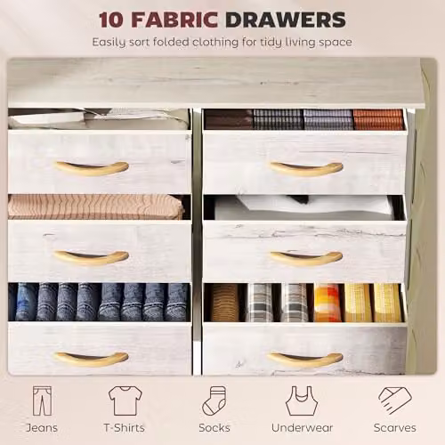 HOMCOM Modern Chest of Drawers for Bedroom with 10 Fabric Drawers in Brown and White Finish, W/D/H: 94.5 x 30 x 86 cm – 2